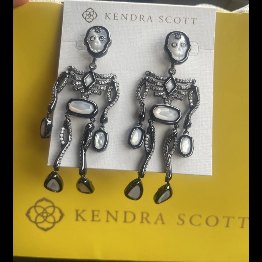Kendra Scott Skeleton Statement Earrings Gunmetal Halloween NWT